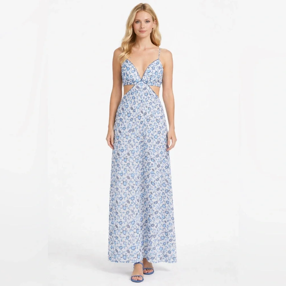 Sachin + Babi Cut-Out Maxi Dress Size 2 Blue White Deep V-Neck Maxi Dress NWT - Picture 2 of 12